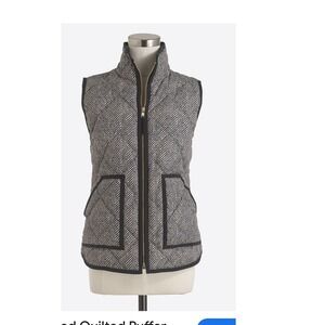 J. Crew Quilted Puffer Vest Herringbone Black &‎ Tan Gold Zipper SZ XS 23.5" L